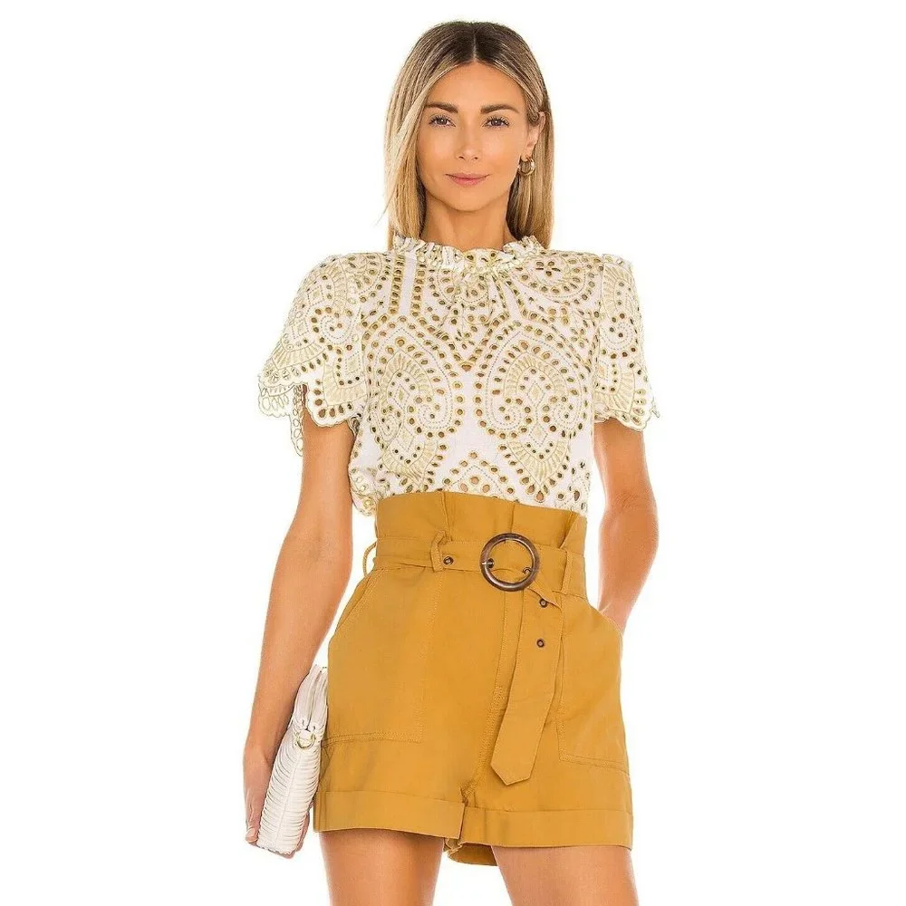 MINKPINK Whilma Flutter Top Multi Yellow Eyelet Lace